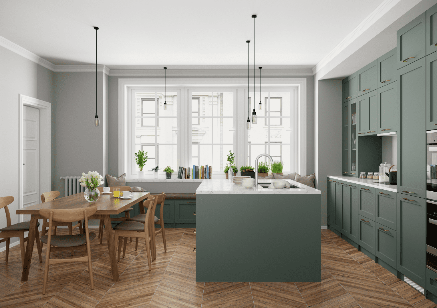 Fronts-for-kitchen-in-Classic-Style-design.-Color-Green-Smoke-from-FarrowBall