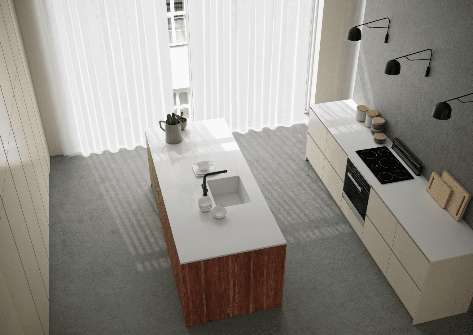 Kitchen-fronts-in-Bamboo-Instyle-design-in-color-Caramel-and-Instyle-design-in-color-Jotun-Smooth-White