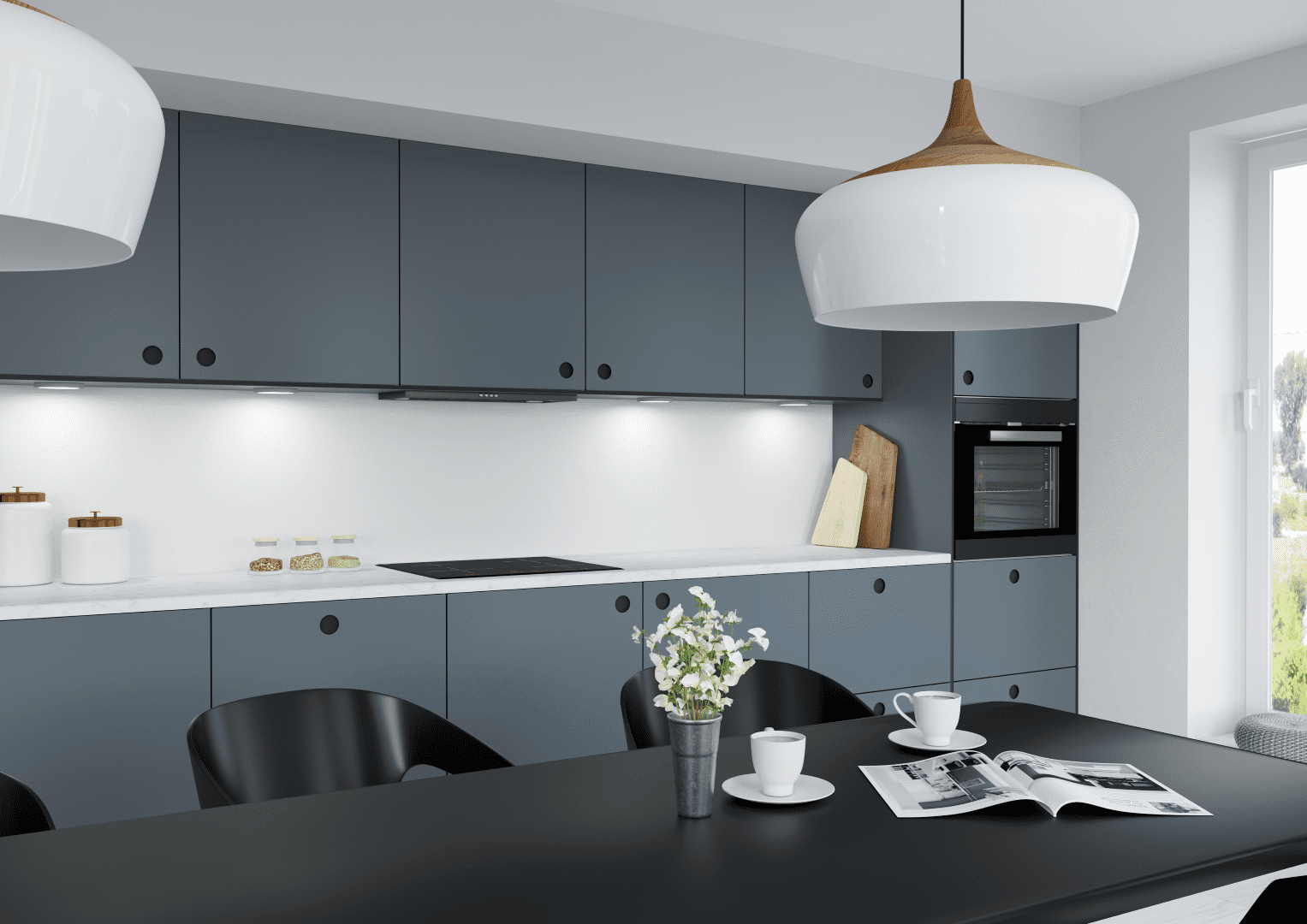 Kitchen-fronts-in-Linoleum-Circle-design.-HDF-in-black-and-Linoleum-in-4155-Pewter