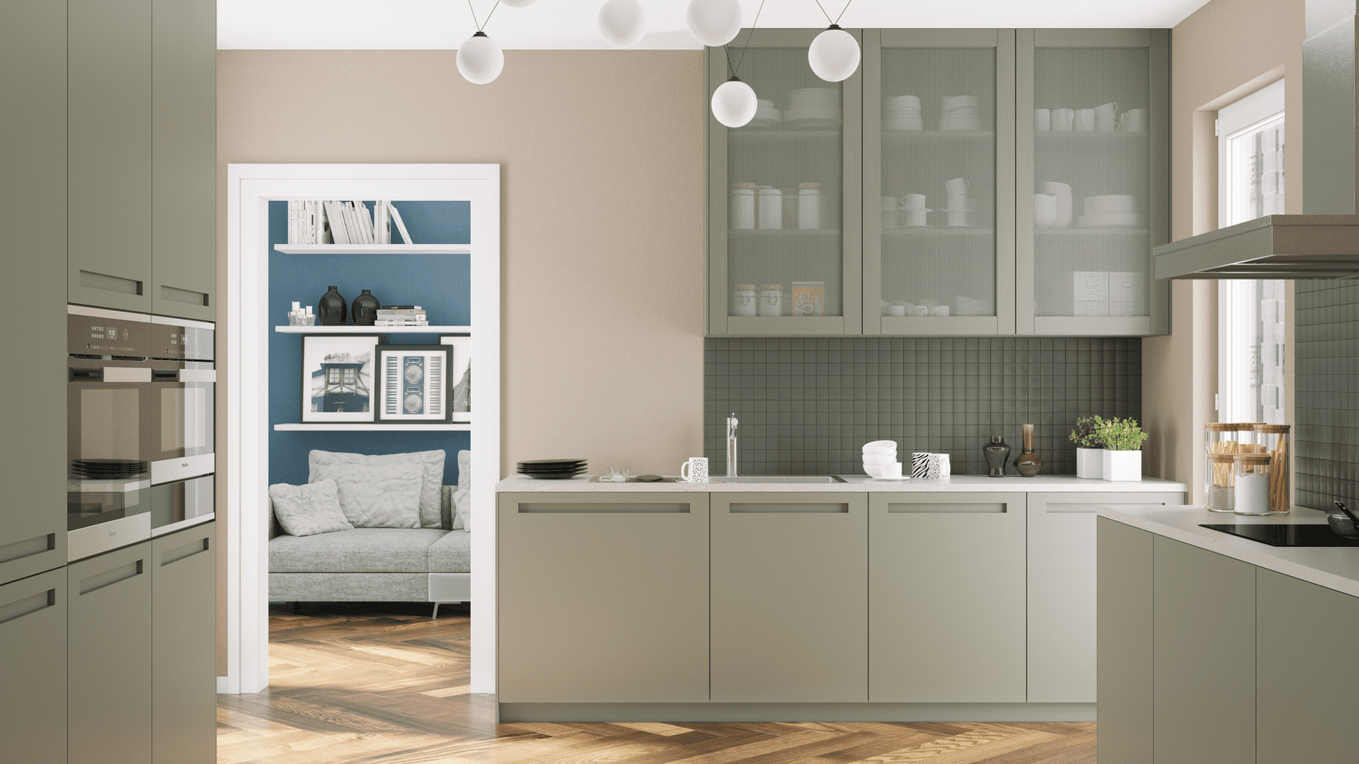 Kitchen-fronts-in-Mesh-Classic-Max-and-Ontime-design.-Color-Jotun-7613-Northern-Mystic