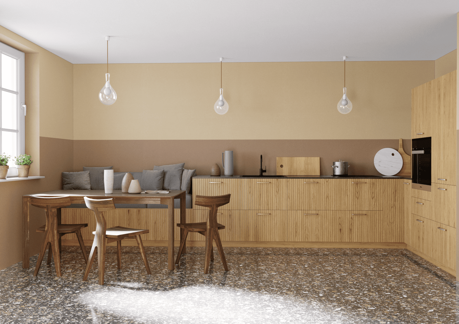 Kitchen-fronts-in-Nordic-Skyline-design.-Clear-lacquered-oak-with-Pronto-handles-in-Antique-copper