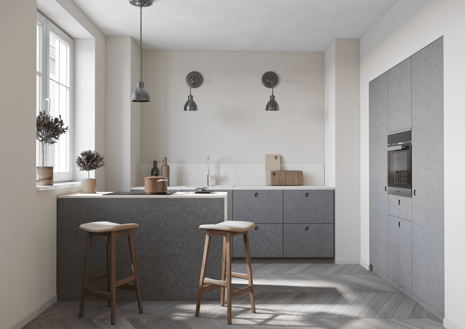 Kitchen-fronts-in-Pure-Circle-design.-Light-grey-HDF