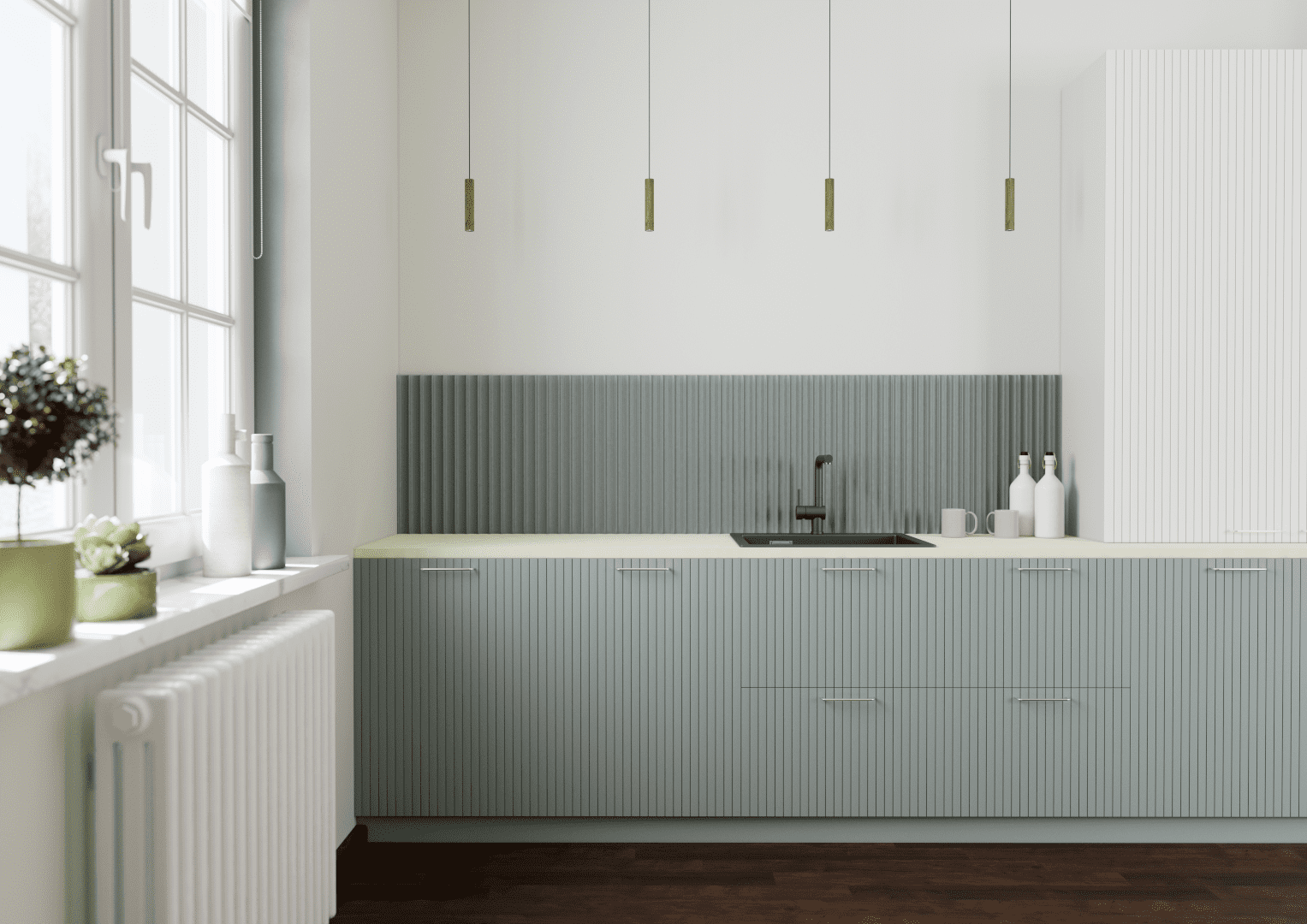 Kitchen-fronts-in-Skyline-design.-Colour-Jotun-6378-Iconic-and-1624-Chi.-Handles-in-Bolmen-design